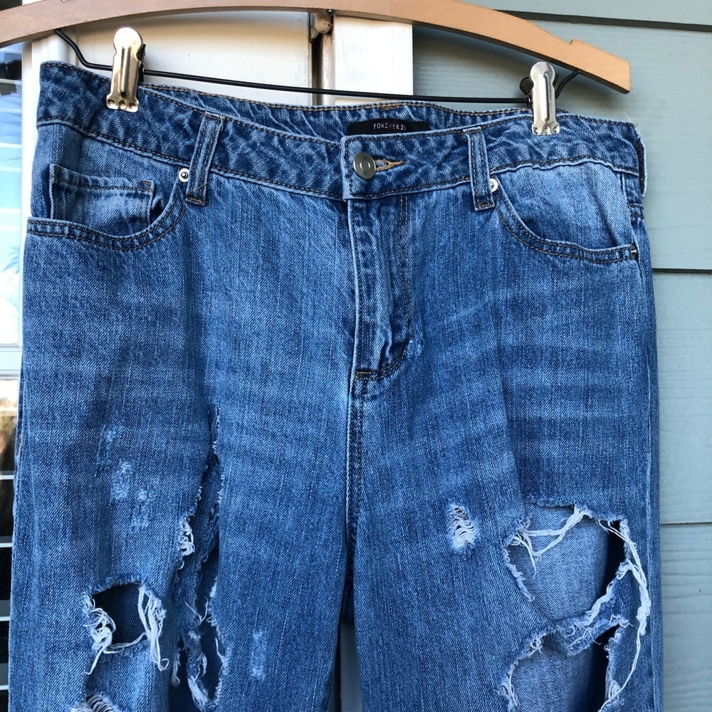 Forever 21 Distressed Jeans Ripped Holes Blue High Waisted Rise 28 - Picture 4 of 8